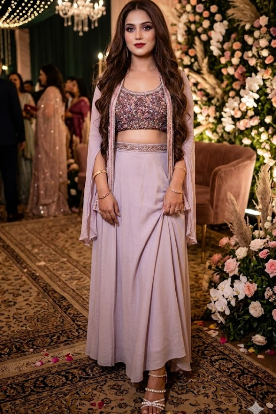 Blush Mauve Embellished Three-Piece Co-ord Set