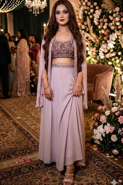 Blush Mauve Embellished Three-Piece Co-ord Set