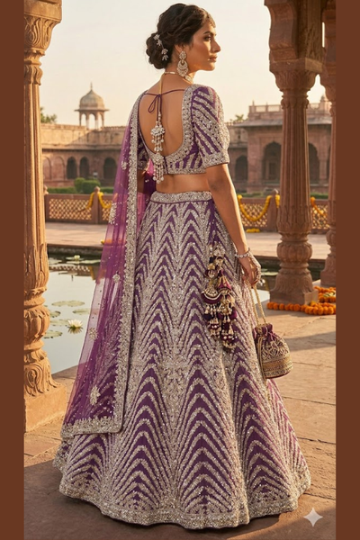 Royal Plum Embroidered Bridal Lehenga Set
