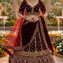 Regal Wine Velvet Bridal Lehenga Set
