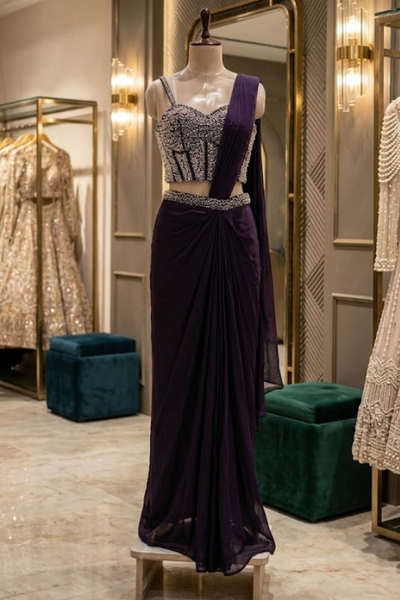 Royal Amethyst Embellished Drape Co-ord Set