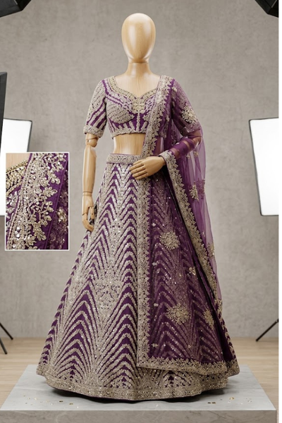 Royal Plum Embroidered Bridal Lehenga Set
