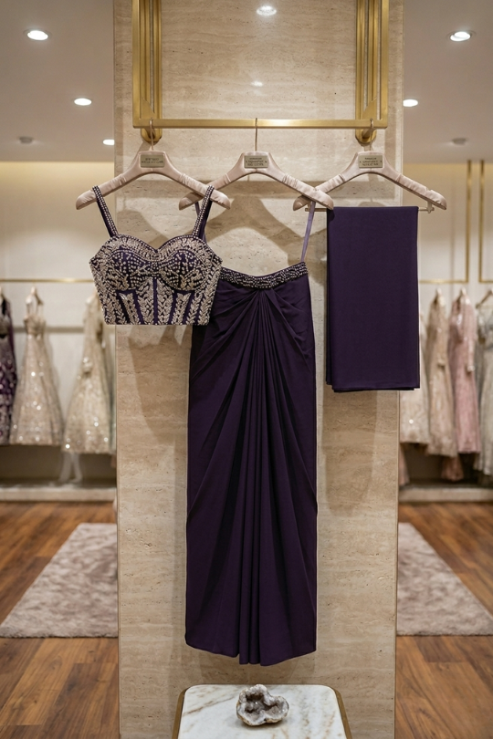 Royal Amethyst Embellished Drape Co-ord Set