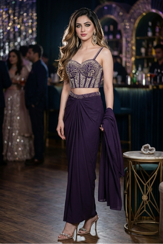 Royal Amethyst Embellished Drape Co-ord Set