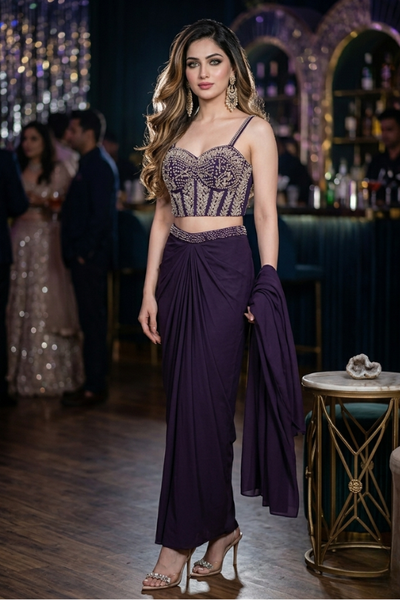 Royal Amethyst Embellished Drape Co-ord Set
