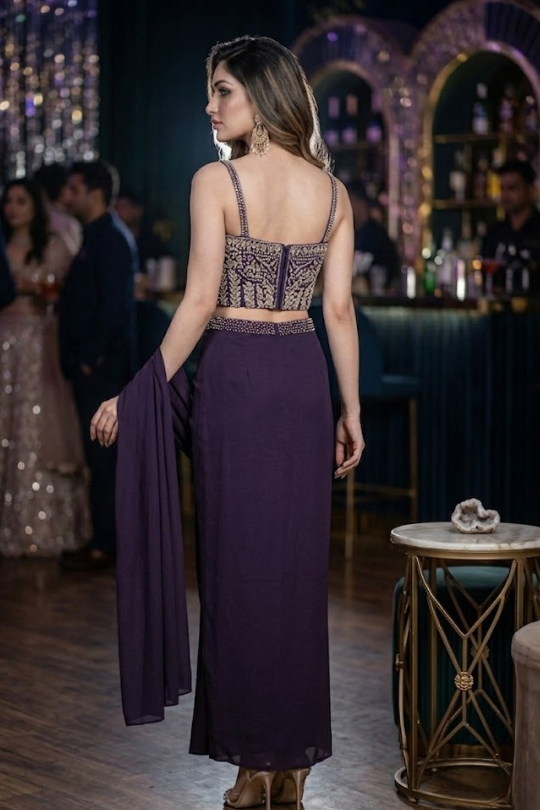 Royal Amethyst Embellished Drape Co-ord Set