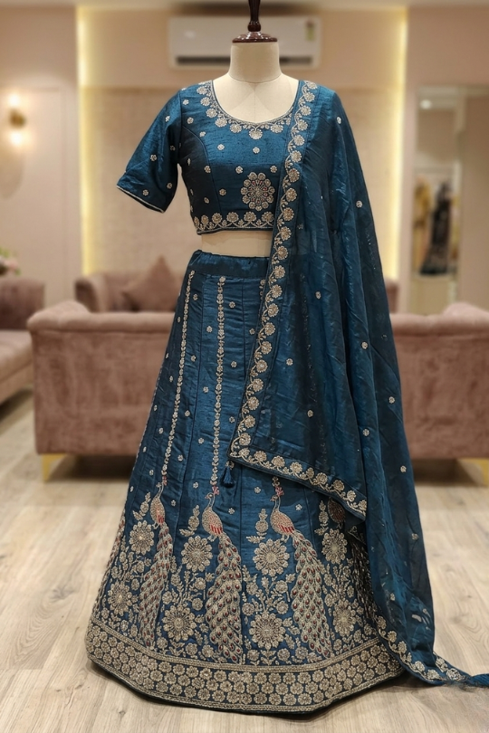 Teal Bloom Embroidered Lehenga Set