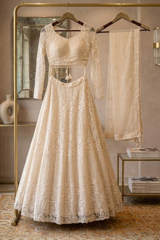 Ivory Lace Bridal Lehenga Set