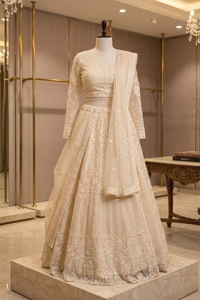 Ivory Lace Bridal Lehenga Set