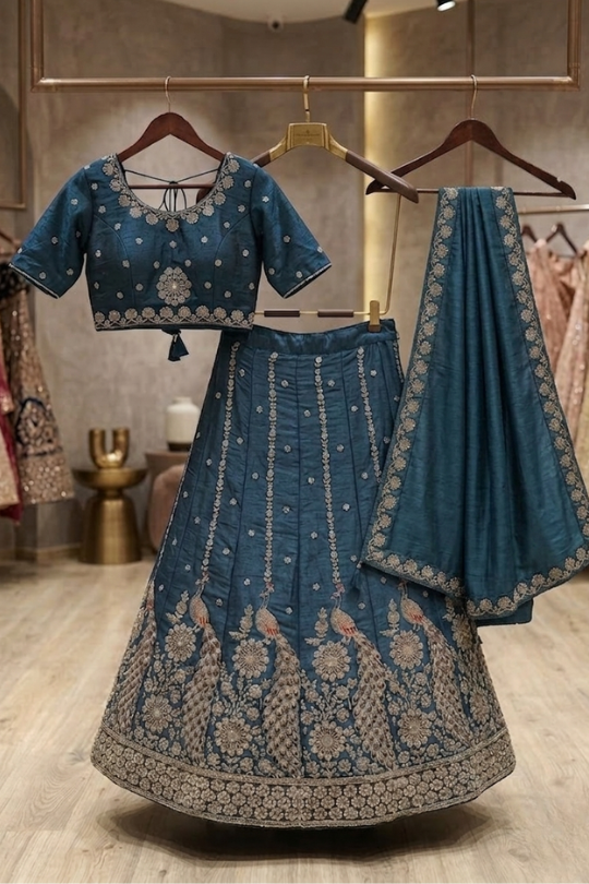 Teal Bloom Embroidered Lehenga Set