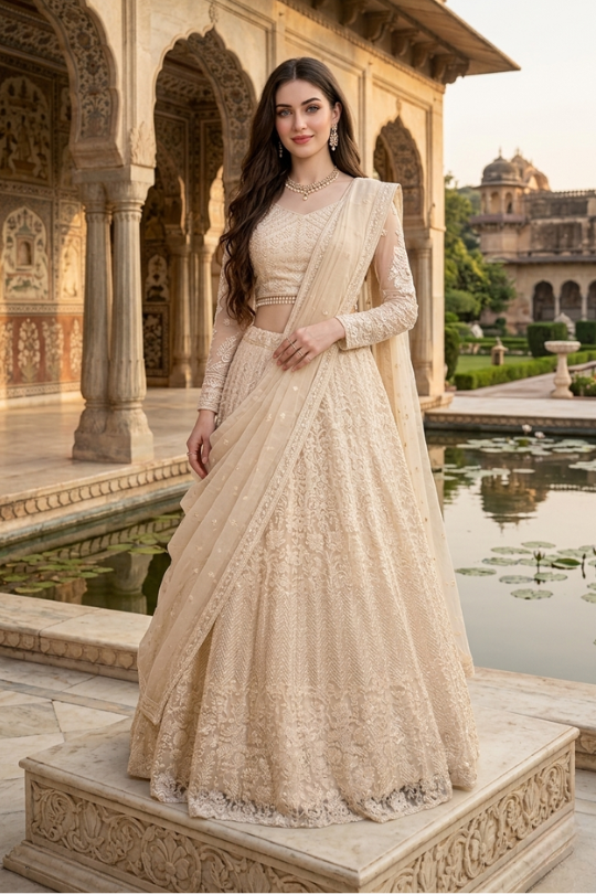 Ivory Lace Bridal Lehenga Set