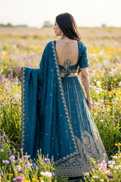 Teal Bloom Embroidered Lehenga Set