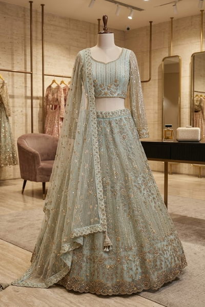 Celestial Mint Embroidered Bridal Lehenga Set ✨