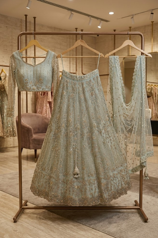 Celestial Mint Embroidered Bridal Lehenga Set ✨