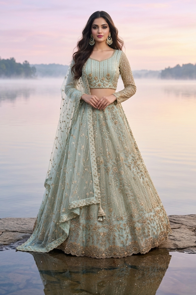 Celestial Mint Embroidered Bridal Lehenga Set ✨