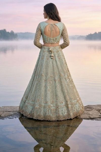 Celestial Mint Embroidered Bridal Lehenga Set ✨
