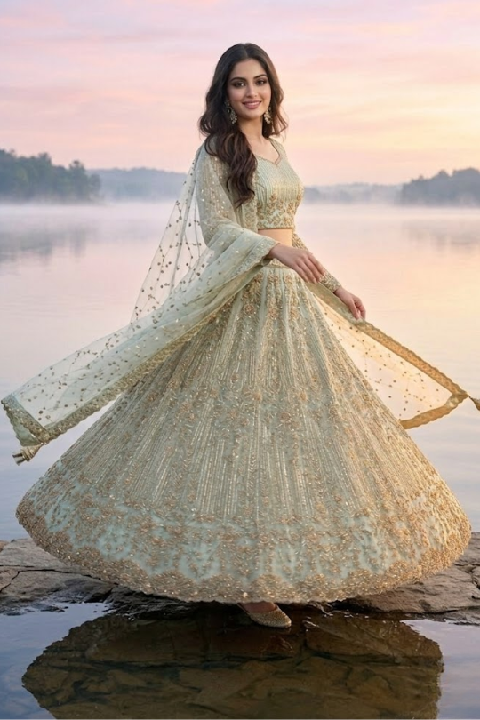 Celestial Mint Embroidered Bridal Lehenga Set ✨