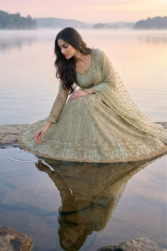 Celestial Mint Embroidered Bridal Lehenga Set ✨
