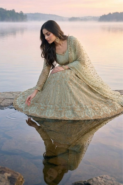 Celestial Mint Embroidered Bridal Lehenga Set ✨
