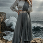 Mist Grey Pleated Drape Palazzo Set