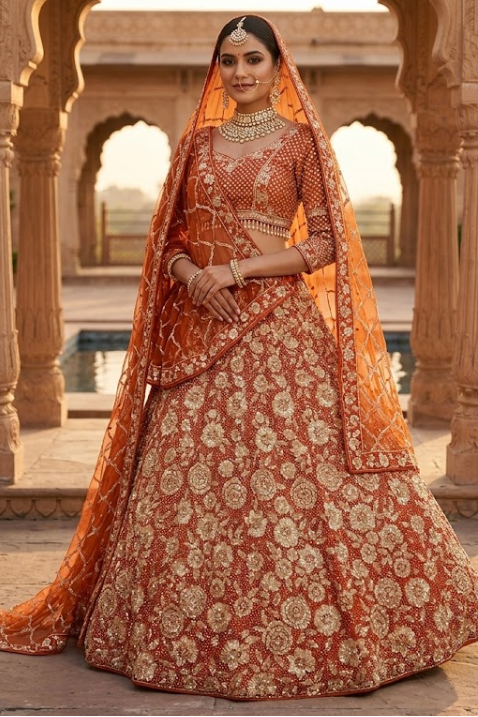 Sunset Glow Embroidered Bridal Lehenga Set