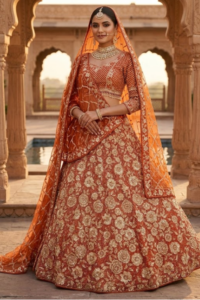 Sunset Glow Embroidered Bridal Lehenga Set