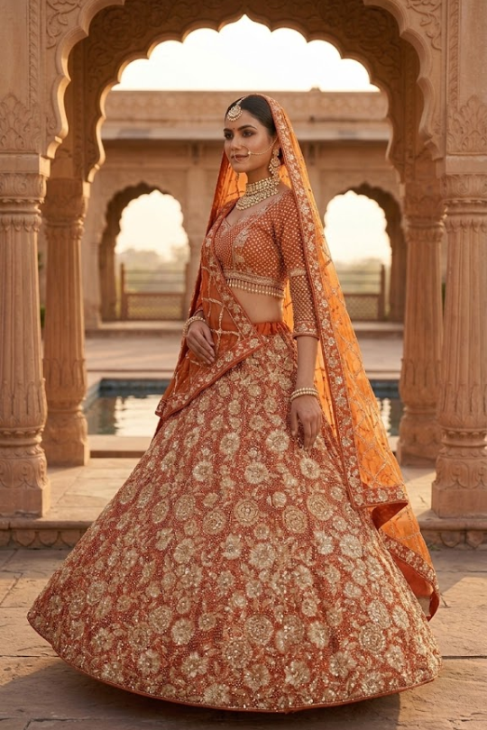 Sunset Glow Embroidered Bridal Lehenga Set