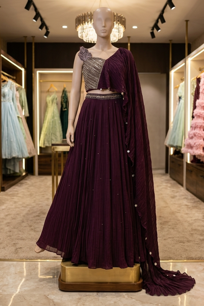 Wine Elegance Indo-Western Draped Set