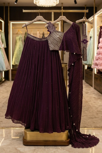 Wine Elegance Indo-Western Draped Set