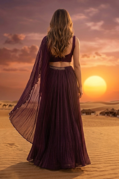 Wine Elegance Indo-Western Draped Set