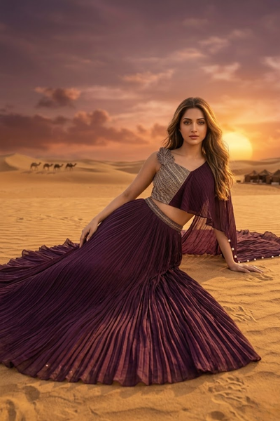 Wine Elegance Indo-Western Draped Set