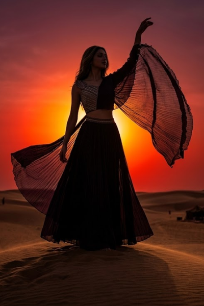 Wine Elegance Indo-Western Draped Set