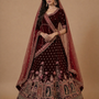 Royal Wine Velvet Bridal Lehenga Set