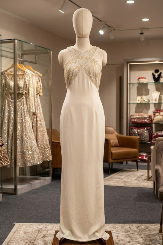 Ivory Glam Cross-Neck Evening Gown