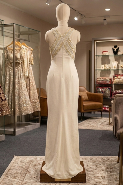Ivory Glam Cross-Neck Evening Gown