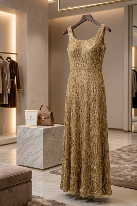 Golden Shimmer Sleeveless Gown