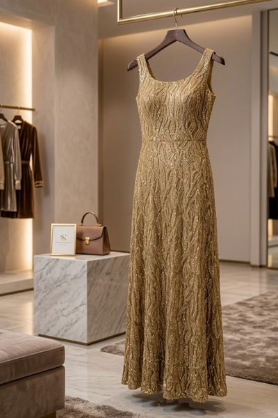 Golden Shimmer Sleeveless Gown