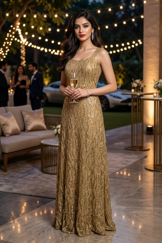 Golden Shimmer Sleeveless Gown