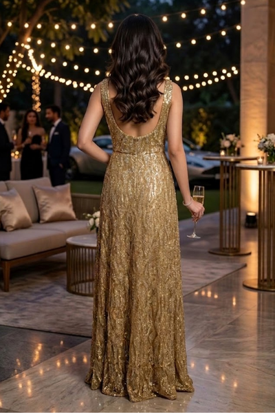 Golden Shimmer Sleeveless Gown