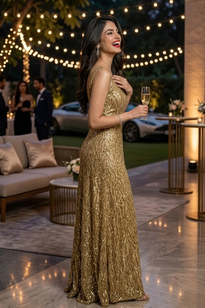 Golden Shimmer Sleeveless Gown