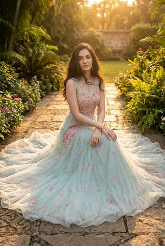 Mint Green Floral Embroidered Gown