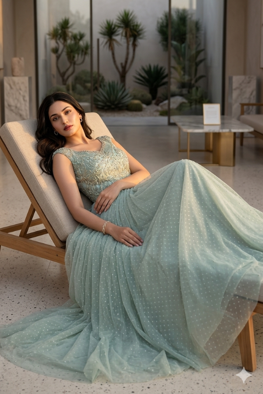 Sage Green Embellished Net Gown