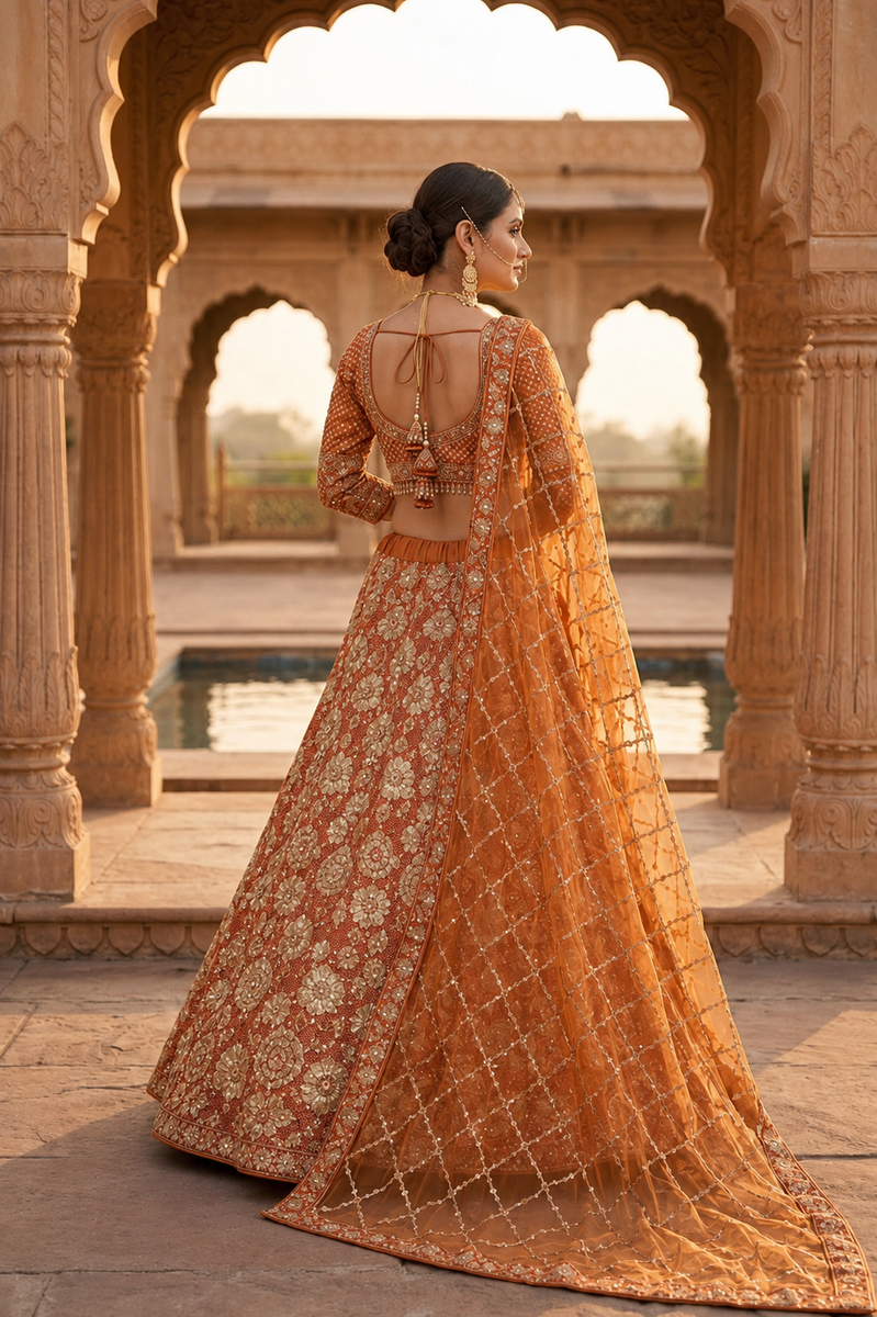 Sunset Glow Embroidered Bridal Lehenga Set