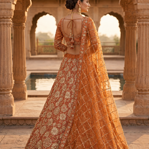 Sunset Glow Embroidered Bridal Lehenga Set