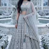 Frost Silver Embroidered Festive Lehenga Set front view