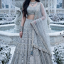 Frost Silver Embroidered Festive Lehenga Set front view