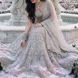 Frost Silver Lehenga with matching embroidered dupatta