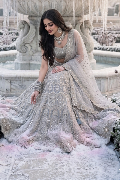 Frost Silver Lehenga with matching embroidered dupatta