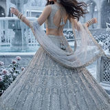 Frost Silver Festive Lehenga showcasing embroidered flare