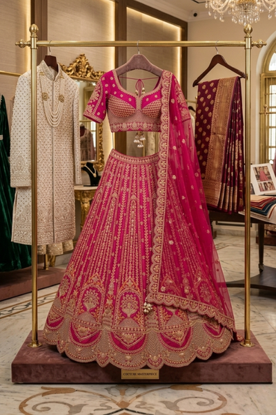 Maharani Pink Bridal Lehenga on Hanger